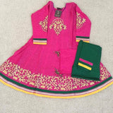 Pink/Green Cotton Anarkali Suit with Chudidar and Dupatta