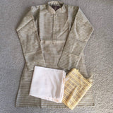 Cream/Gold/Green Jamawar Kurta Pajama with Dupatta