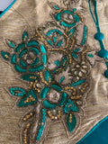 Gold/Green Long top, Silk Lehenga with Chiffon Dupatta