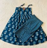 Blue Cotton Batik Print Kurti with Sharara Pant