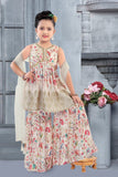 Beige Floral Sharara With Net Dupatta