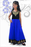 Black/Royal Blue Velvet Net Floor Length Gown with 3/4 Sleeve Net Blouse