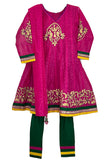 Pink/Green Cotton Anarkali Suit with Chudidar and Dupatta