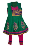 Green/Rani Pink Cotton Anarkali Suit with Cotton Dupatta
