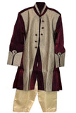 Wine/Gold Silk Sherwani/Jacket with Salwar