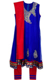 Royal Blue/Red Net Anarkali Suit with Silk Dupatta
