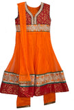 Orange floor length Anarkali Suit with Net Dupatta