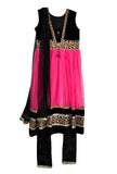 Pink/Black Net/Velvet Long Anarkali Suit with Net Dupatta