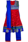 Red/Royal Blue Floral Net Anarkali Suit with Silk Dupatta