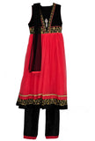 Peach/Black Net/Valvet Long Anarkali Suit with Net Dupatta