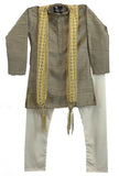 Cream/Gold/Green Jamawar Kurta Pajama with Dupatta