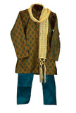 Green/Gold Jamawar Kurta Pajama with Dupatta