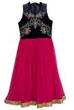 Navy Blue/Pink Net/Velvet Floor Length Gown