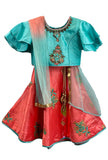 Blue/Peach Silk Lehenga Choli with Shaded Net Dupatta