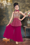 Pink Chiffon Crop Top/Plazo with Dupatta and ¾ Sleeve Blouse