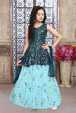 Blue Chiffon Sequined Lehenga with Dupatta