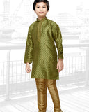 Green Silk Self Embroidered Kurta Pajama