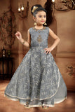 Gray Long Anarkali Suit with Chiffon Dupatta