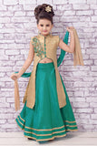 Gold/Green Long top, Silk Lehenga with Chiffon Dupatta