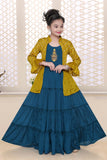 Blue/Yellow Georgette Floor Length Gown with Silk Sequined Jacket