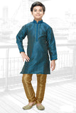 Blue Self Embroidered Silk Kurta Pajama