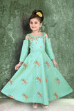 Green Floor Length Silk Cold Shoulder Suit/Anarkali with Chiffon Dupatta