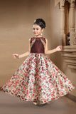 Brown Floral Silk Floor Length Gown